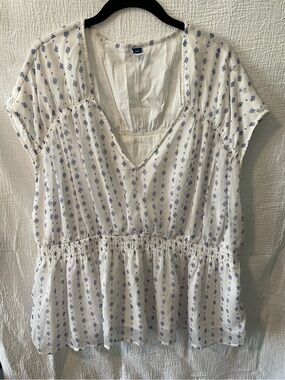 Old Navy White Tunic with Blue Micro Print